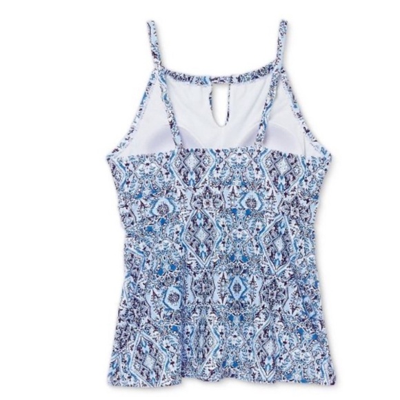 KONA SOL Halter Blue Floral Botanical‎ Blue & White Tankini Swimsuit Swim Top - Picture 13 of 14